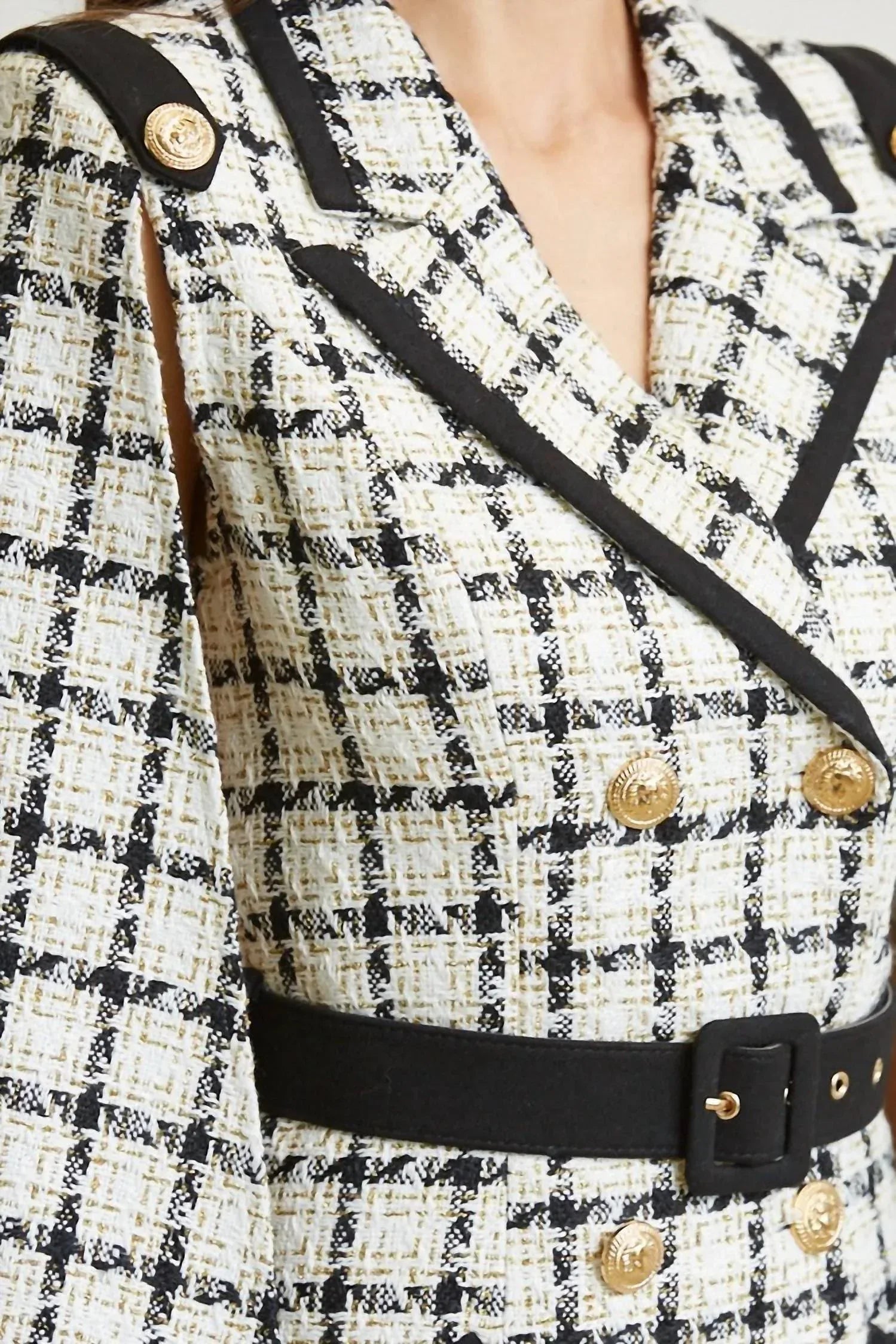 Rose Paulino - Plaid Tweed Cape Shoulder Dress - Rack Hunt