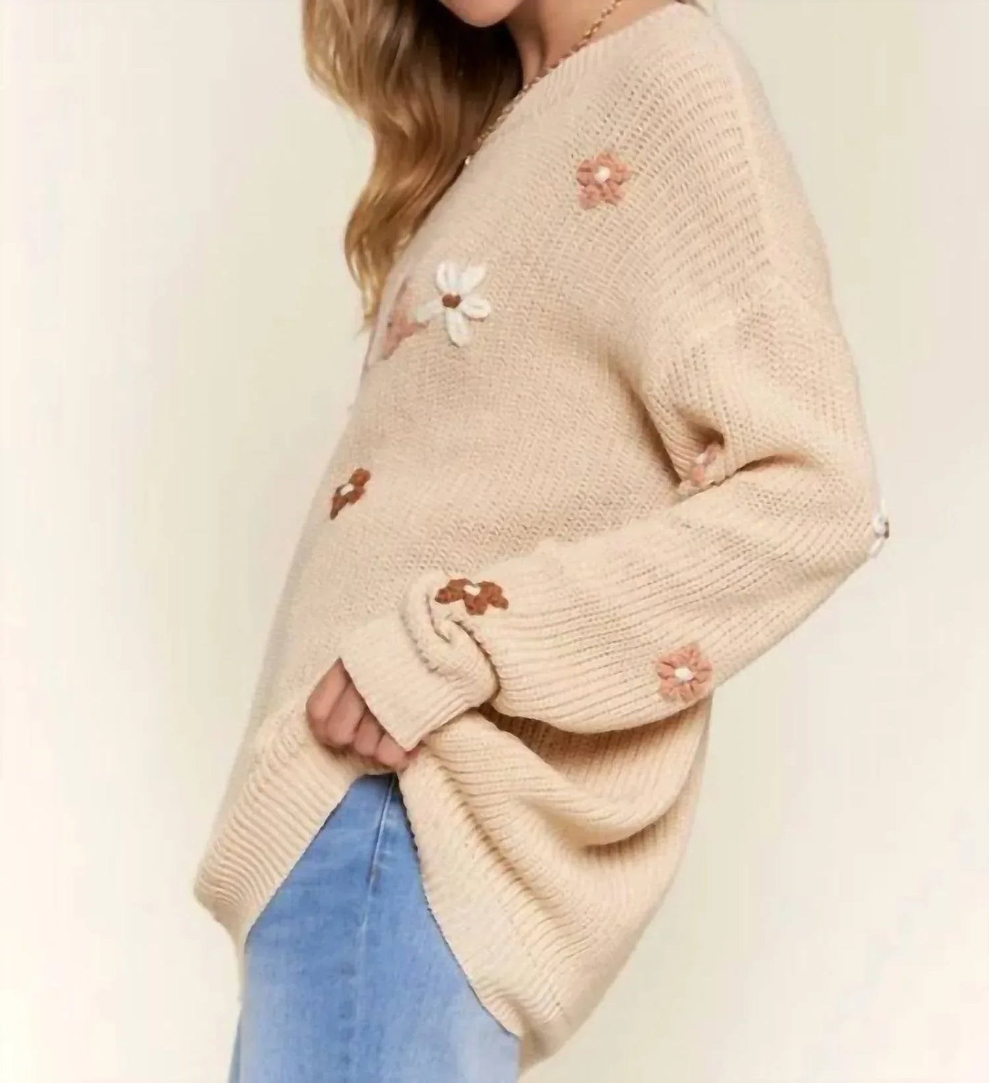 A Thousand Words - Hello Flower Embroidery Sweater - Rack Hunt