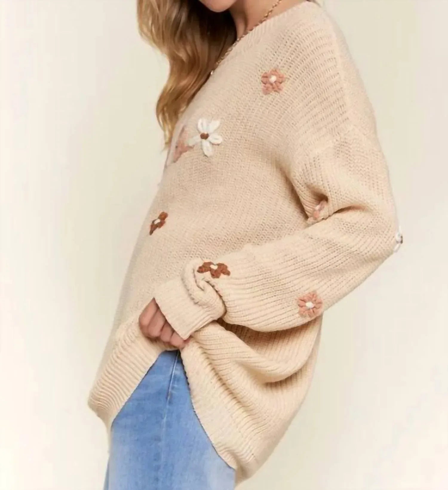 A Thousand Words - Hello Flower Embroidery Sweater - Rack Hunt