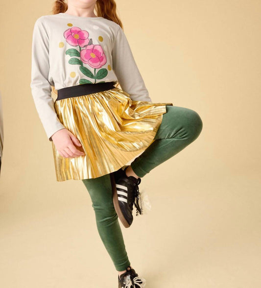 Pleated Metallic Twirl Skirt