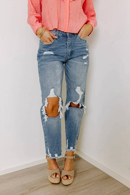Beatriz High Waist Distressed Straight Leg Jeans