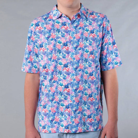 Coral Jungle Printed Pima Cotton Stretch Short Sleeve Shirt
