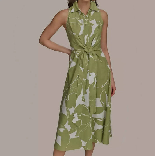 Donna Karan - Printed Linen Blend Shirt Dress - Rack Hunt