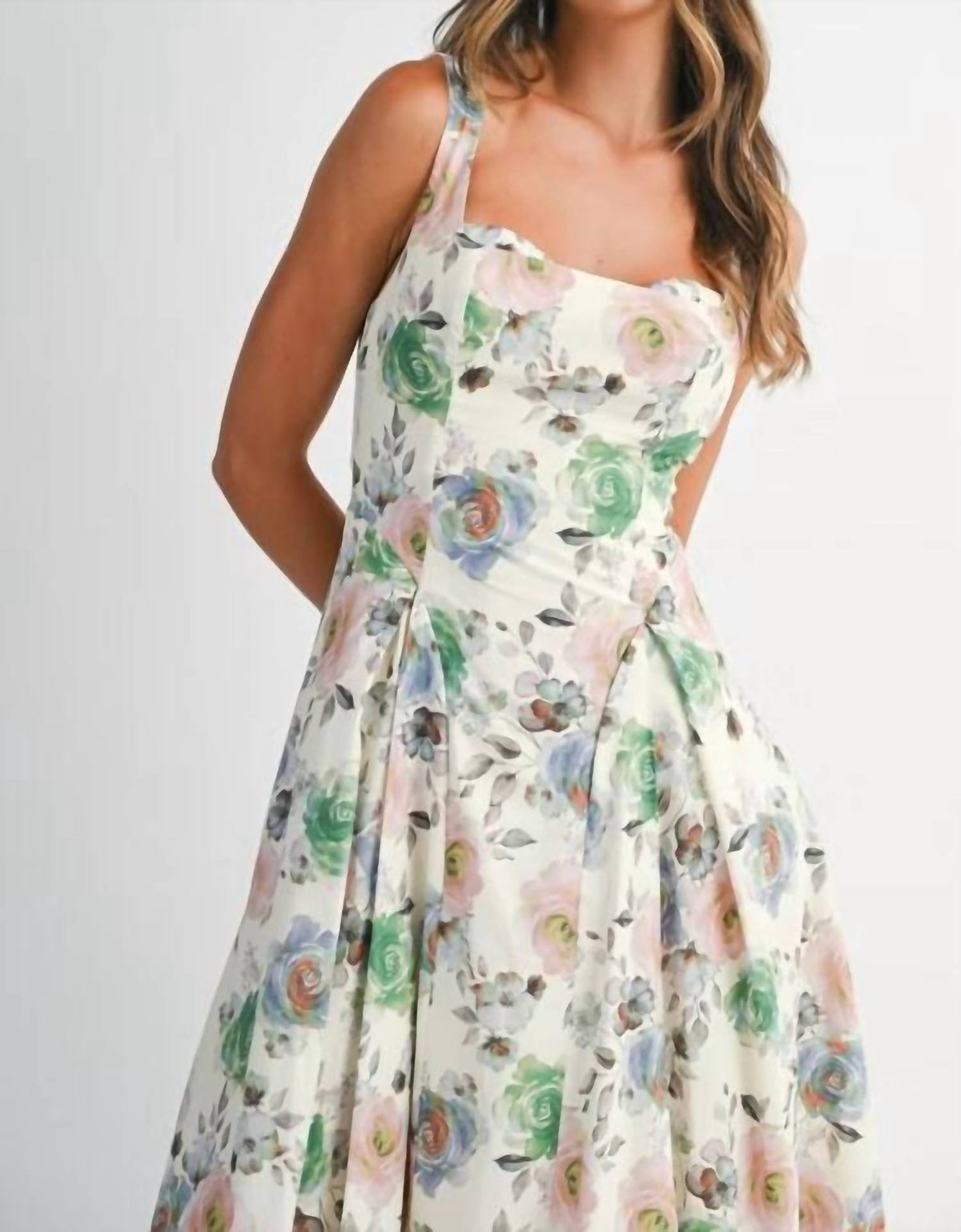 Rosie Floral Sweetheart Neck Midi Dress