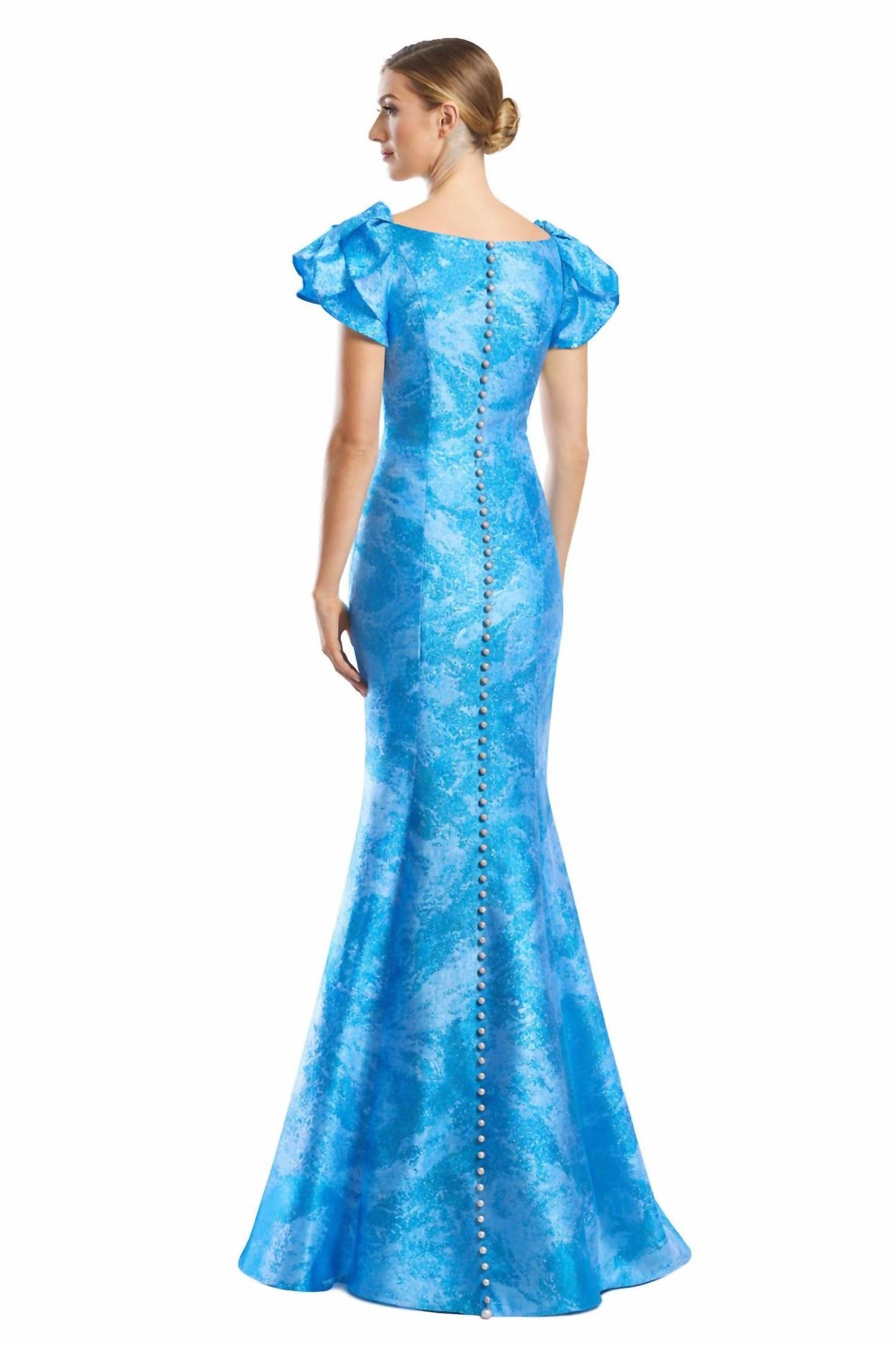 Long Metallic Formal Evening Ruffle Dress