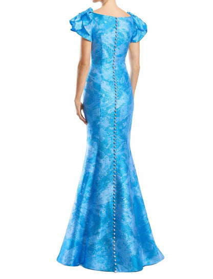 Long Metallic Formal Evening Ruffle Dress