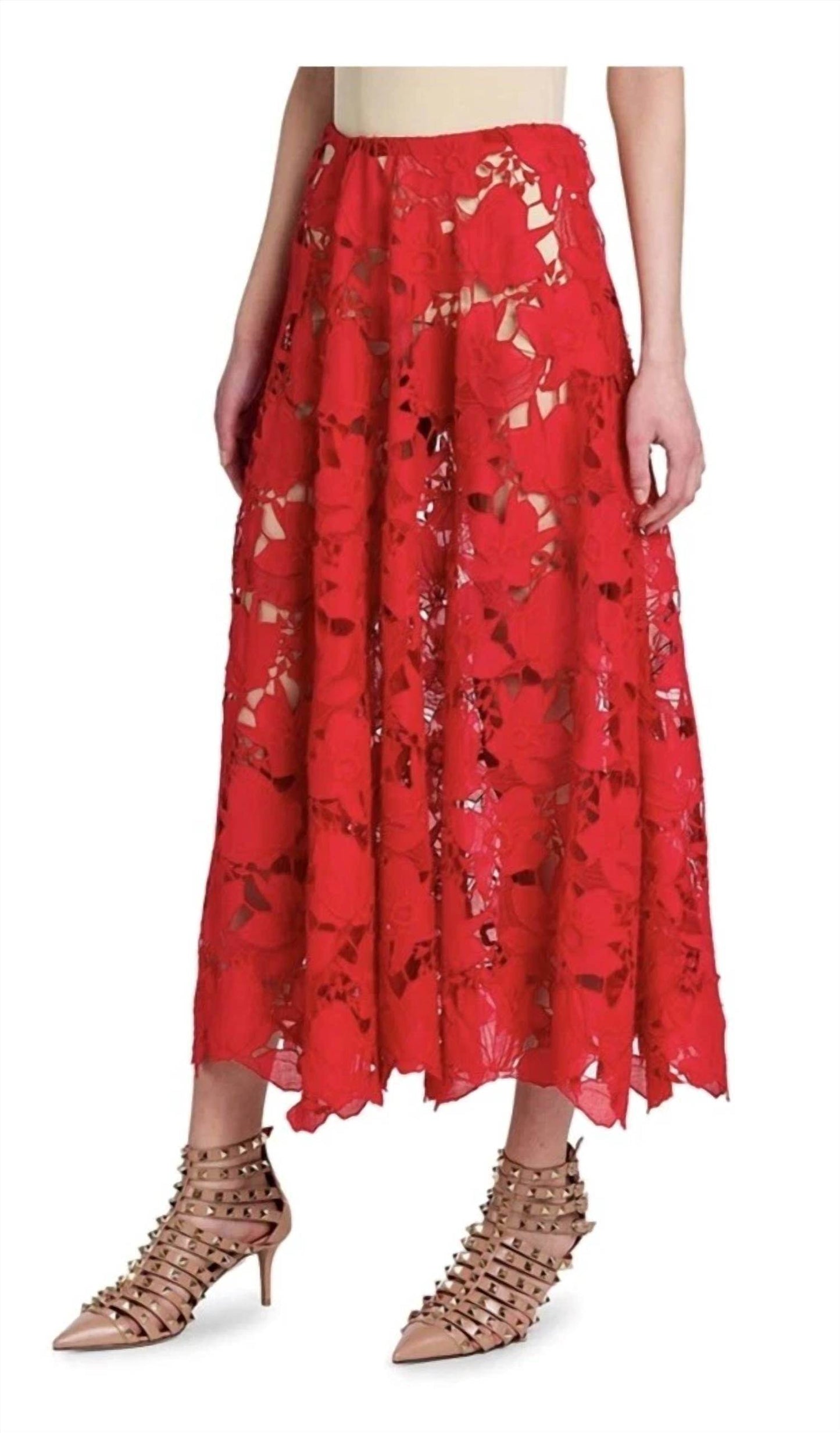 Valentino - Mussoline Carving Lace Midi Skirt - Rack Hunt