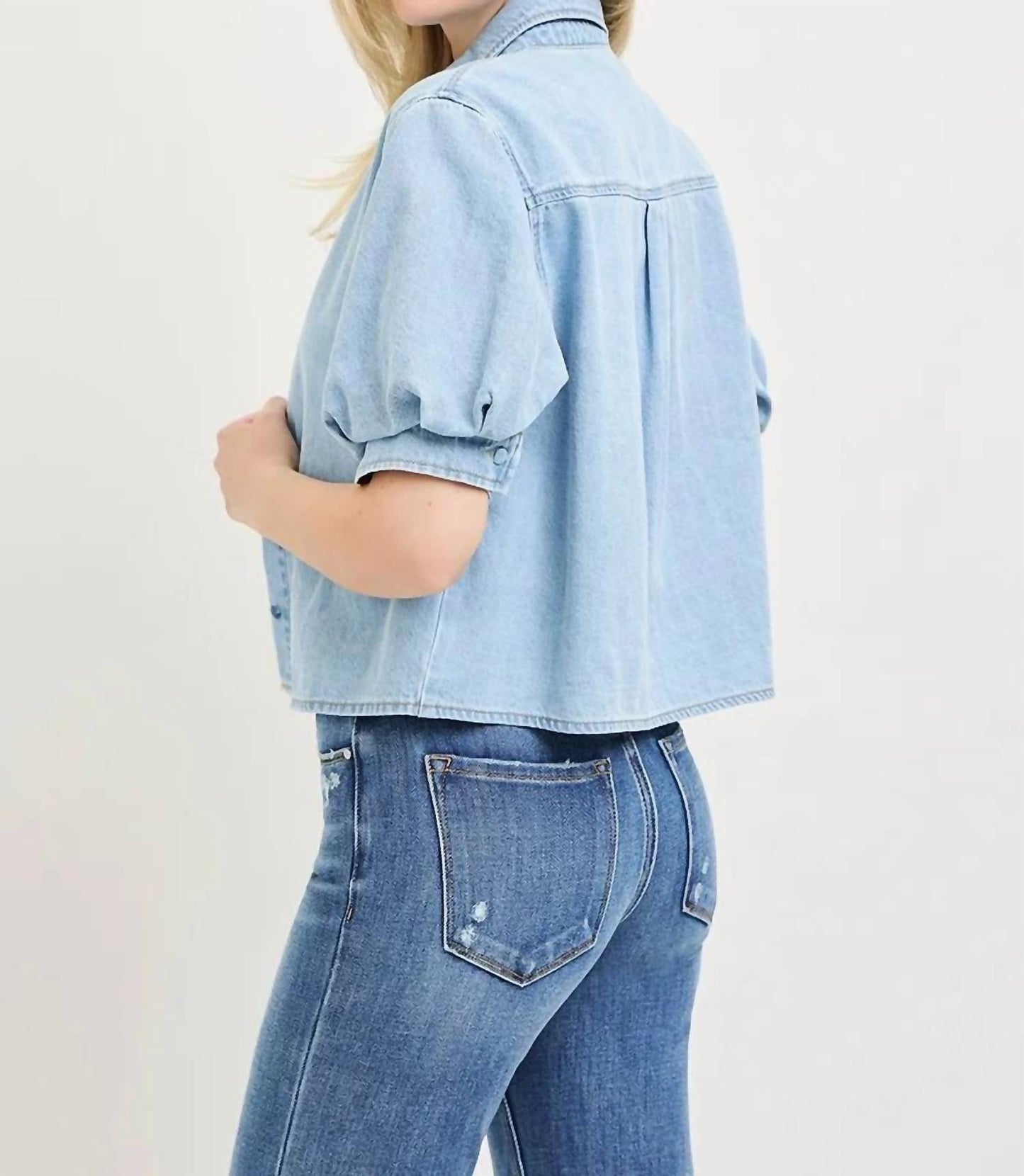 Denim Puff Top