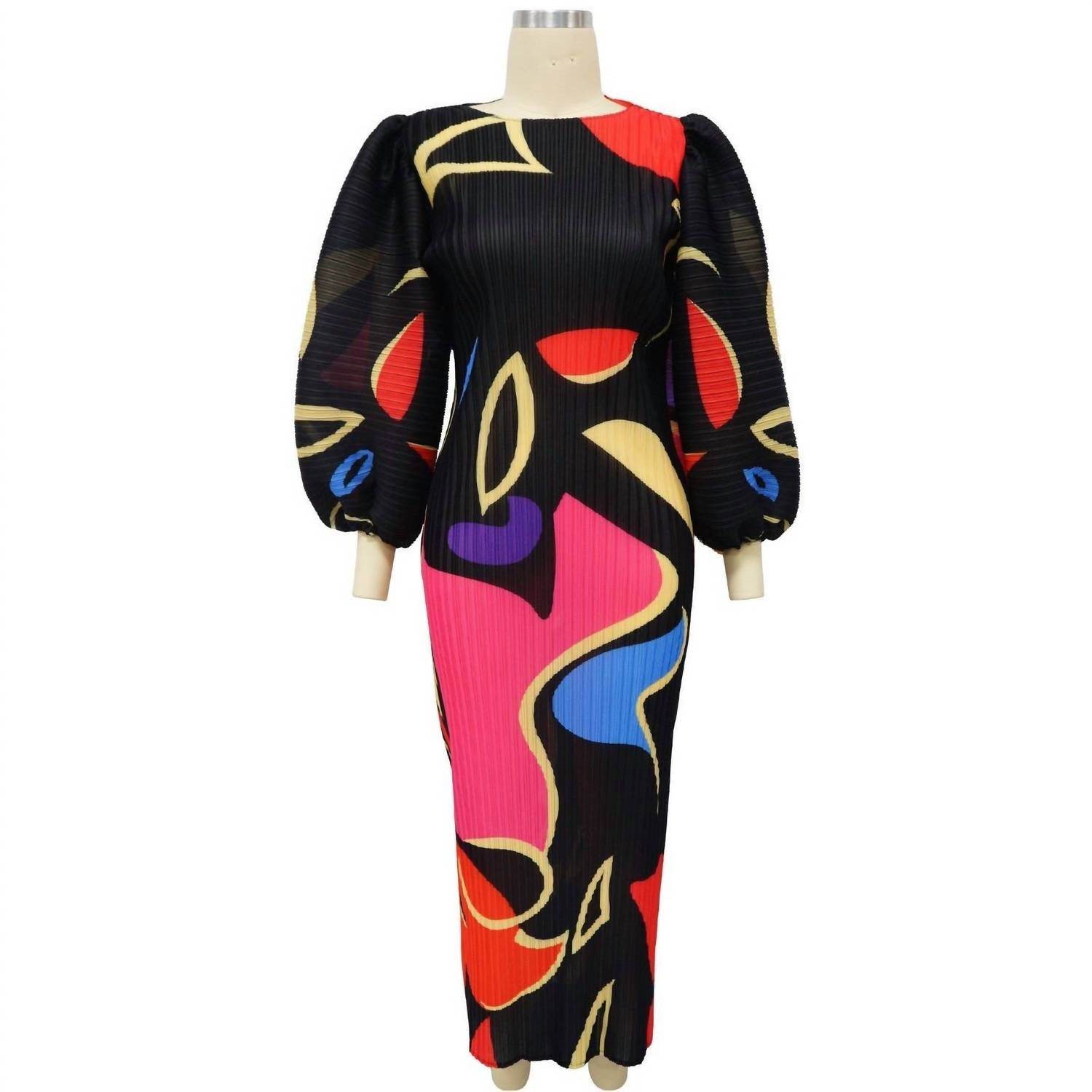 Dorcas - Puff Sleeve Pleated Maxi Dress - Rack Hunt