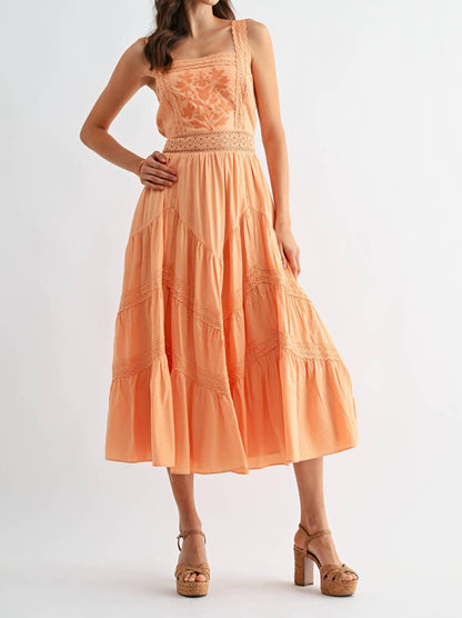 Embroidered Sundress Breezy Boho Midi Dress