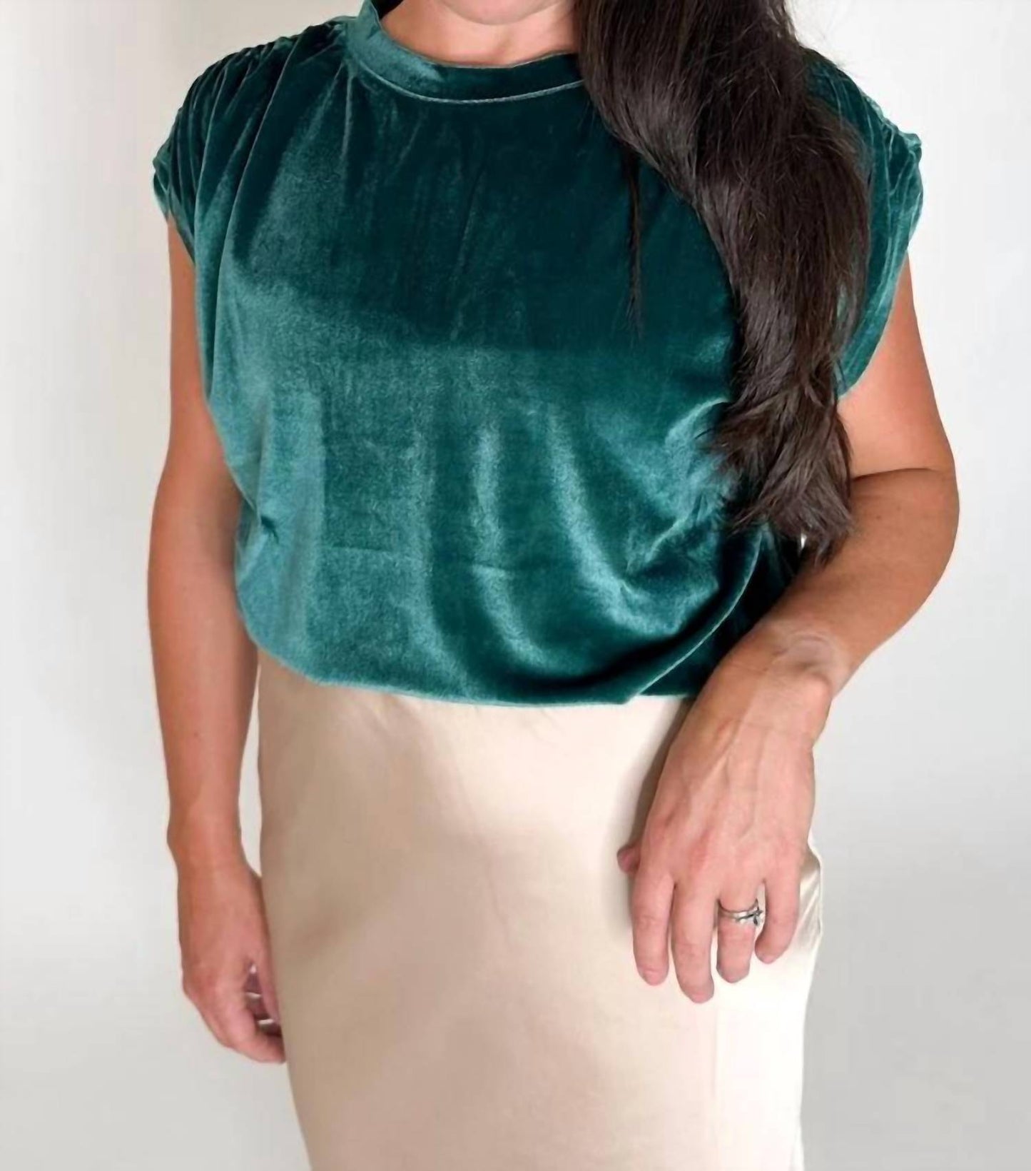 Velvet Ruched Shoulder Tee