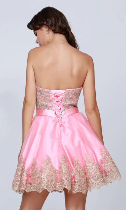 Embellished Baby Doll Strapless Party Dress