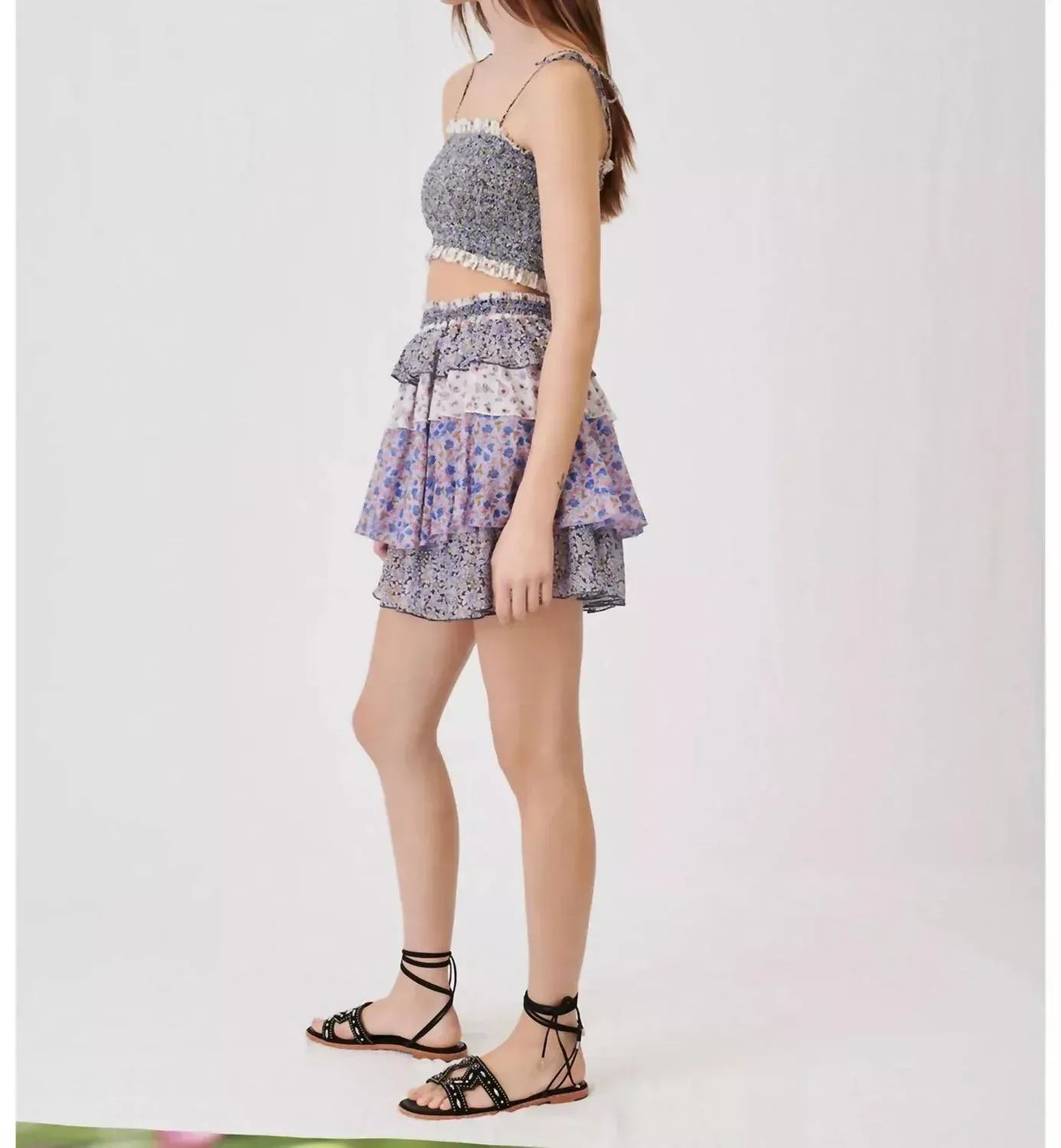 Maje - Floral Ruffle Tiered Cotton Mini Skirt - Rack Hunt