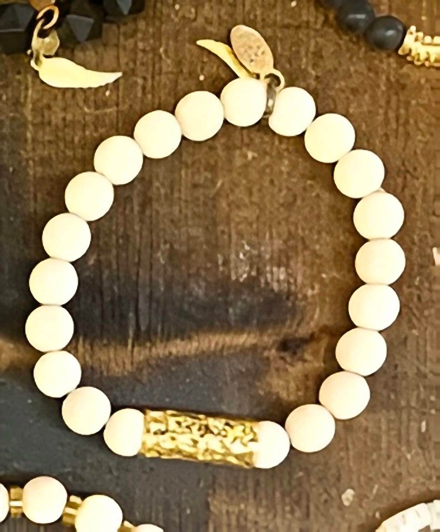 OMI - Women's She Is Hope Petrified Wood With Gold Tube Bracelet - Rack Hunt -