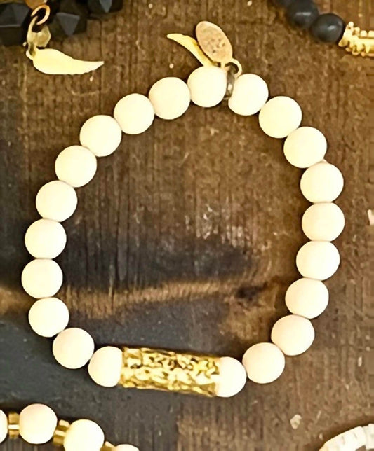 OMI - Women's She Is Hope Petrified Wood With Gold Tube Bracelet - Rack Hunt -