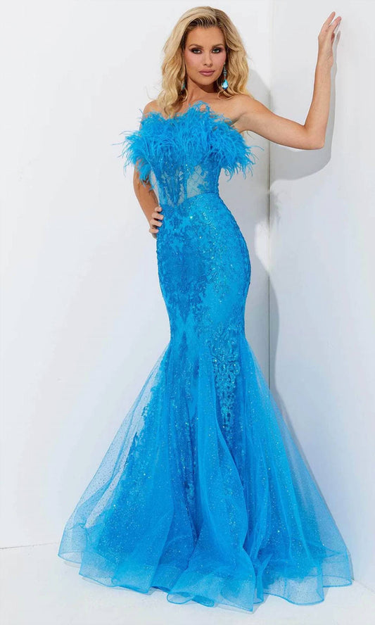 Feather Strapless Prom Dress