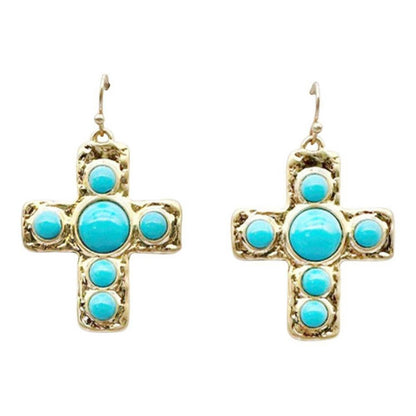 Women's Vintage Style Turquoise & Pearl Cross Earrings