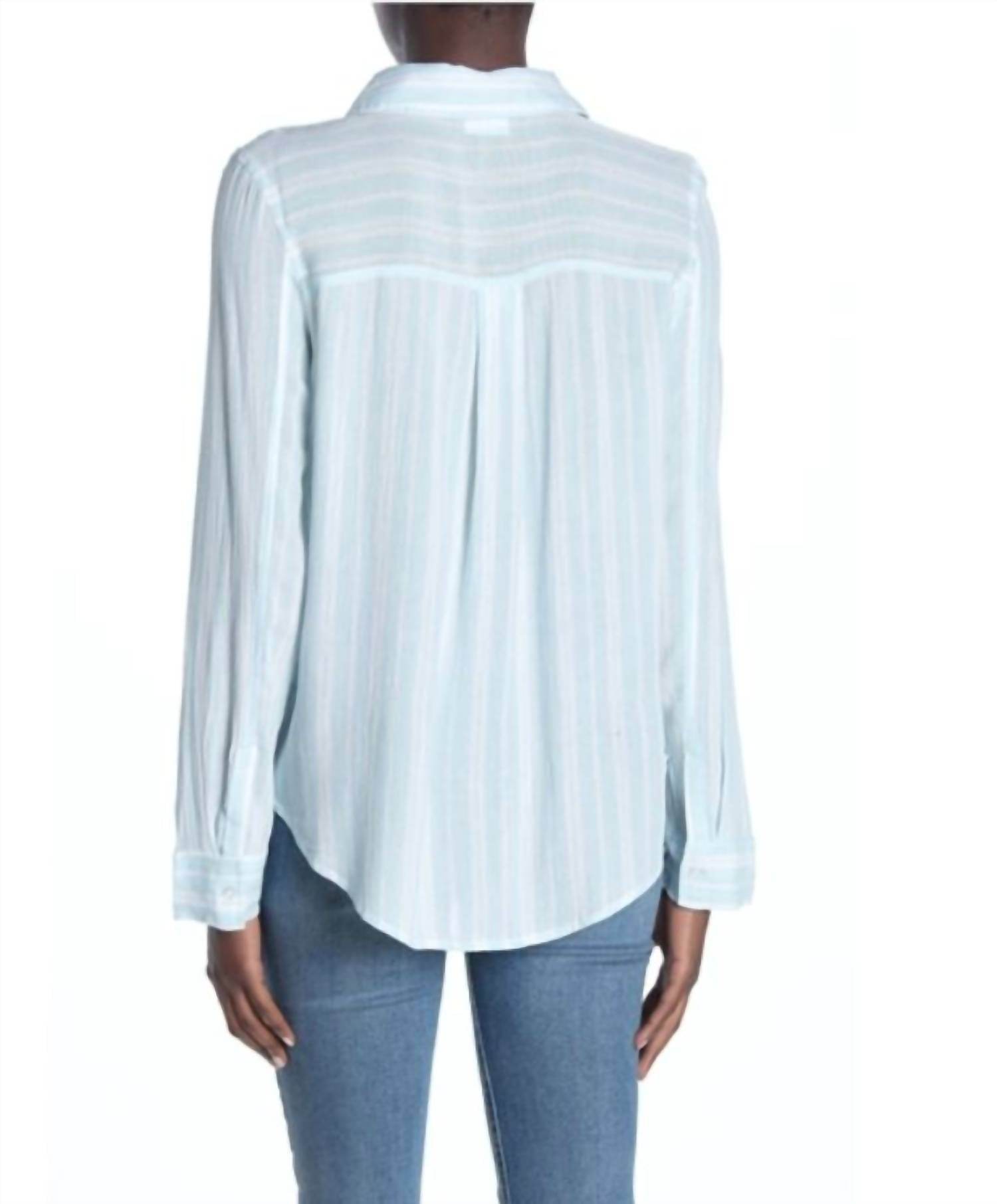 Abound - Striped Tie Front Long Sleeve Weekend Button Down Blouse - Rack Hunt -