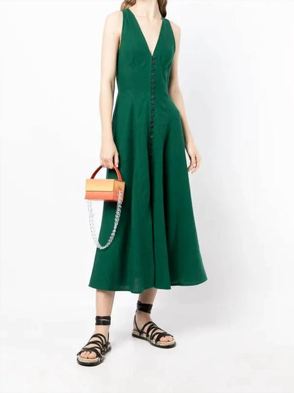 Rose Linen Midi Dress
