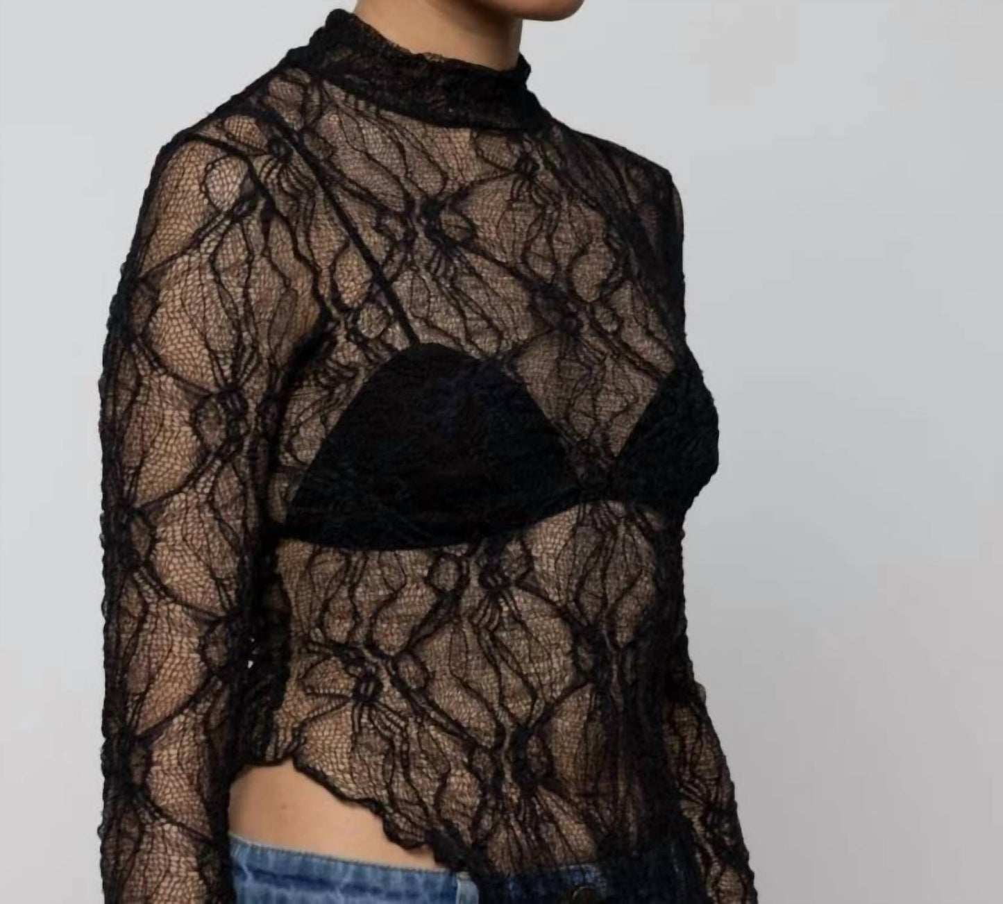 Women's Lace Asymmetric High Neck Top