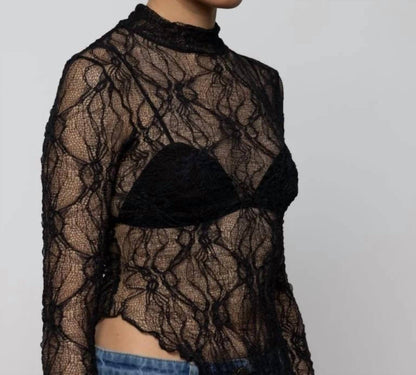 Women's Lace Asymmetric High Neck Top