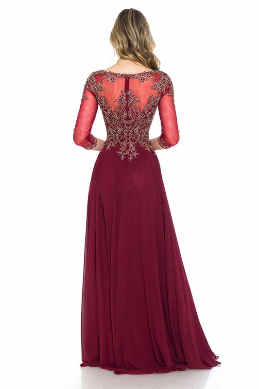 Mother Of The Bride 3/4 Sleeve Modest Evening Gown
