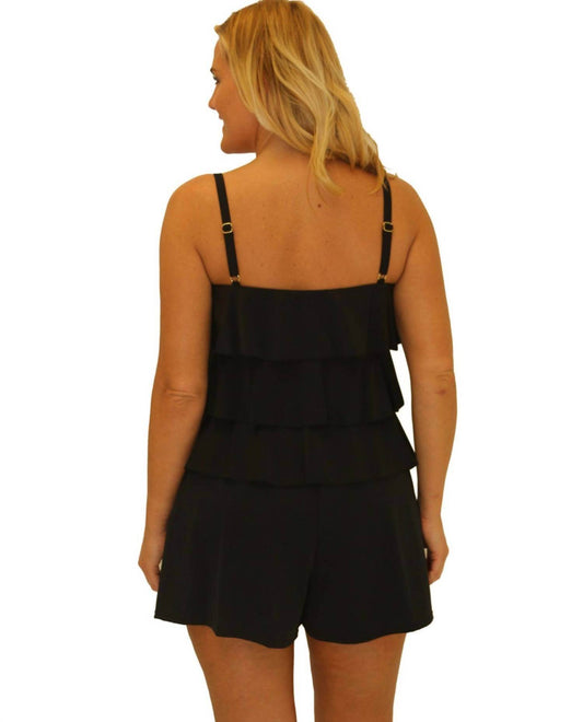 Fit 4 U - Plus Size Triple Tiered Bandeau Romper One Piece Swimsuit - Rack Hunt