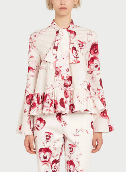 Ruby Pansies Poplin Long Sleeve Top
