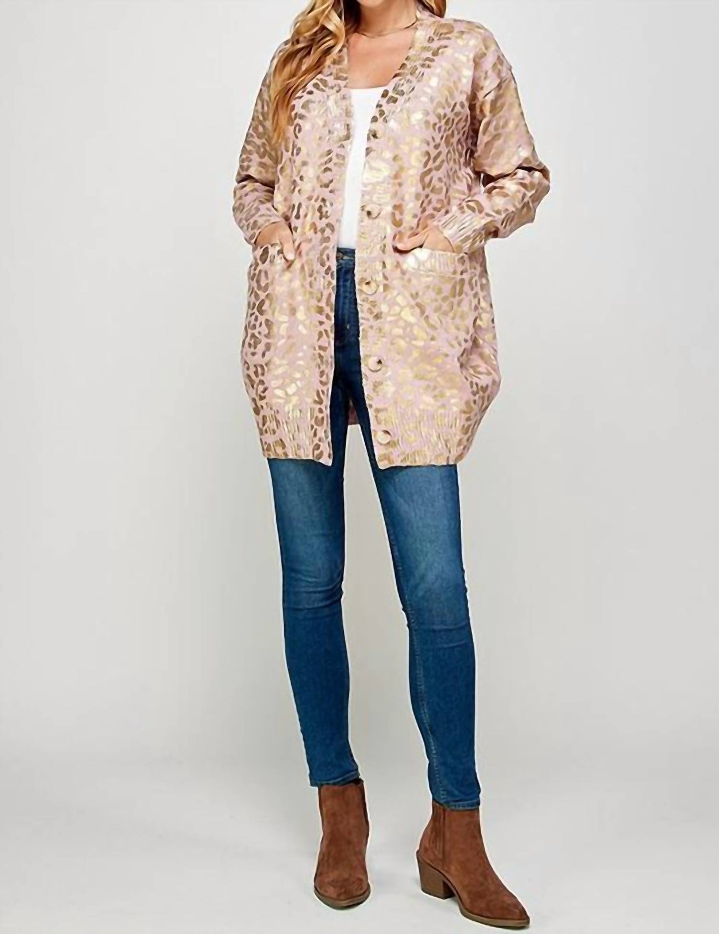 Foil Animal Print Long Cardigan