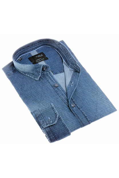 Pattern Stone Wash Denim Button Down Shirt