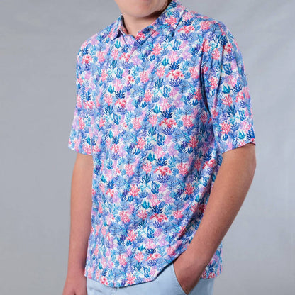 Coral Jungle Printed Pima Cotton Stretch Short Sleeve Shirt