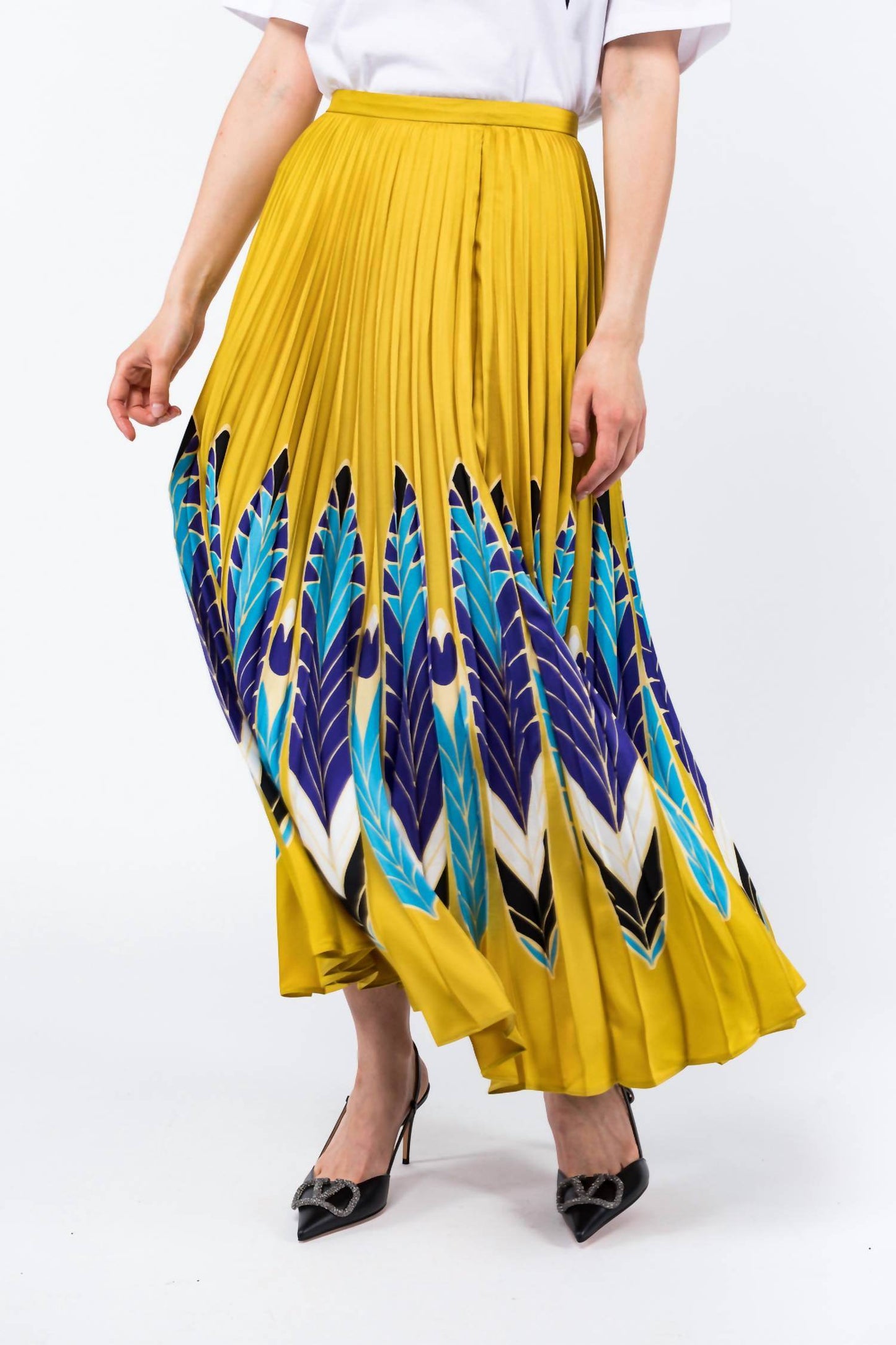 Valentino - Feather Print Pleated Skirt - Rack Hunt