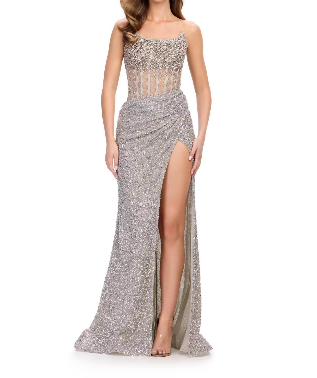 ASHLEYlauren - Crystal Beadwork Strapless Gown - Rack Hunt