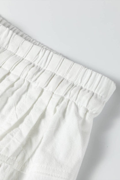 Elastic Waist Button Pleated Detail Wide Leg Pants
