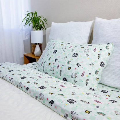 Kid's Minecraft Sleep Repeat Bamboo Twin Sheet Set