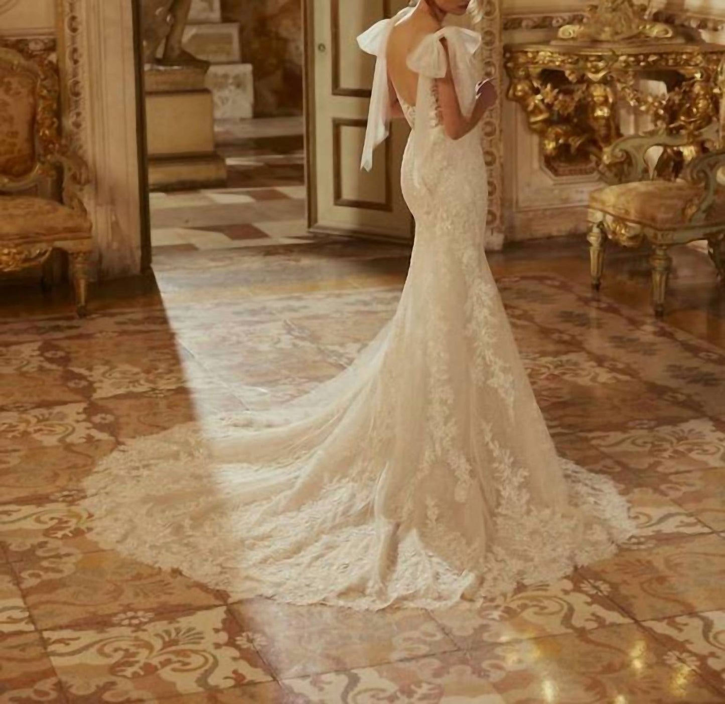 Beaded Lace Flared Wedding Gown