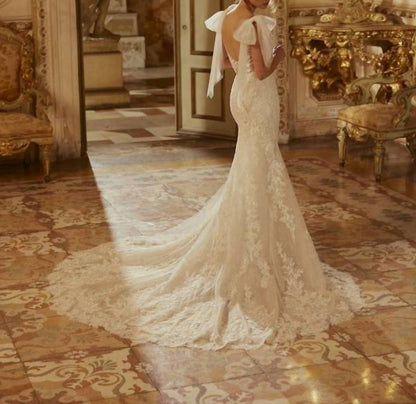Beaded Lace Flared Wedding Gown