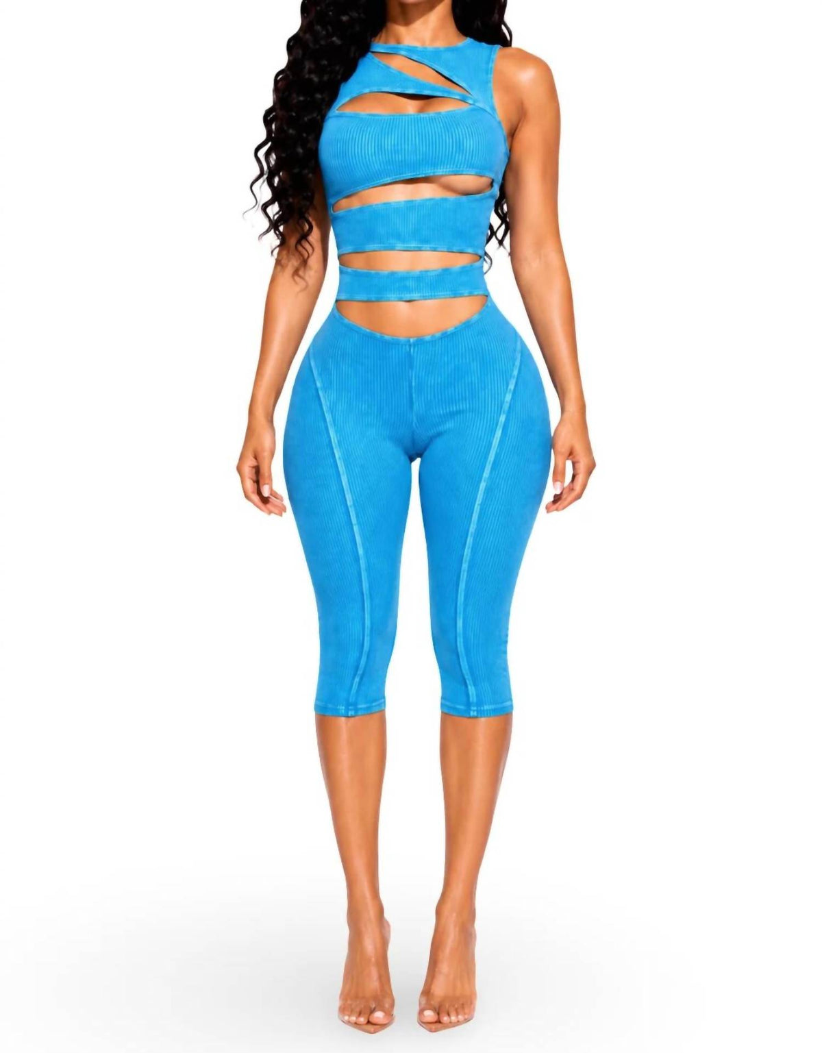 Cut Out Detail Stretch Capri Romper