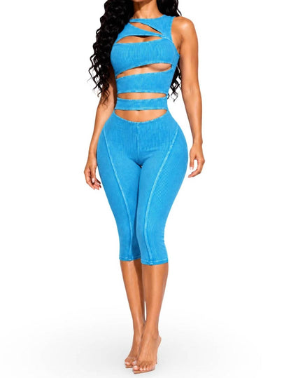 Cut Out Detail Stretch Capri Romper