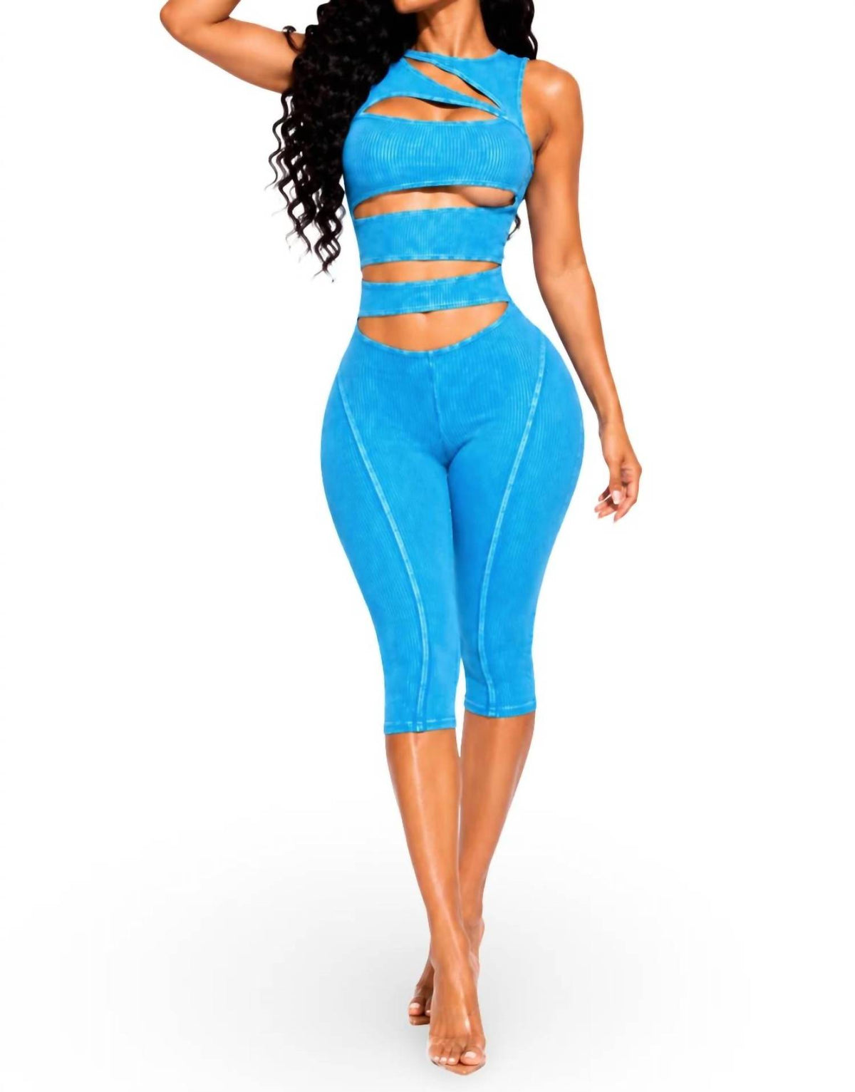 Cut Out Detail Stretch Capri Romper