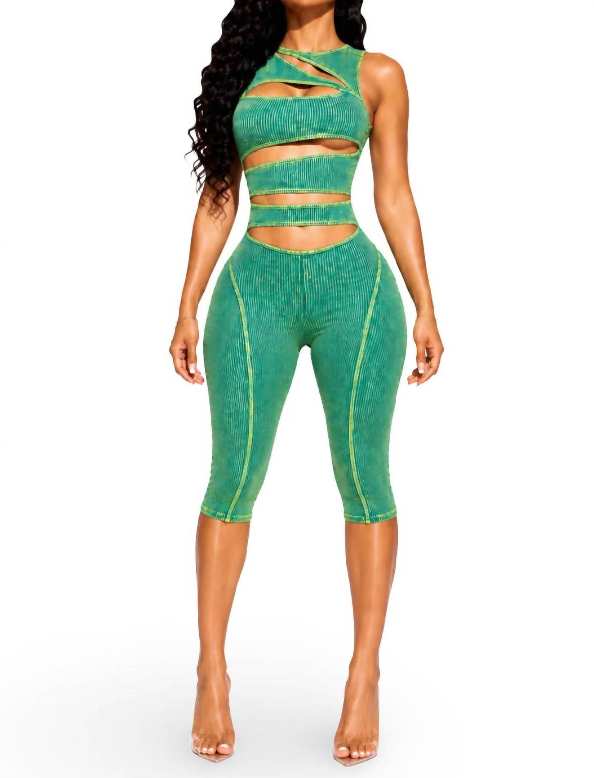 Cut Out Detail Stretch Capri Romper
