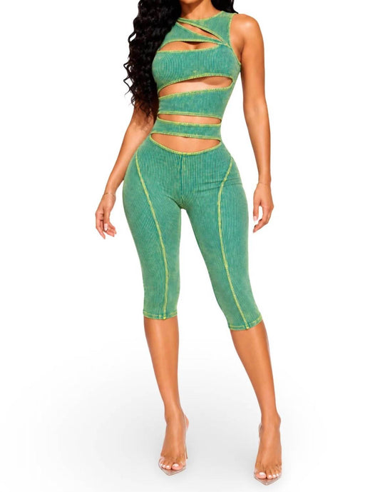 Cut Out Detail Stretch Capri Romper