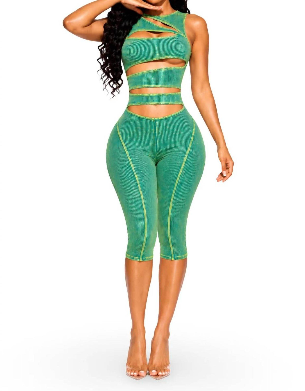 Cut Out Detail Stretch Capri Romper