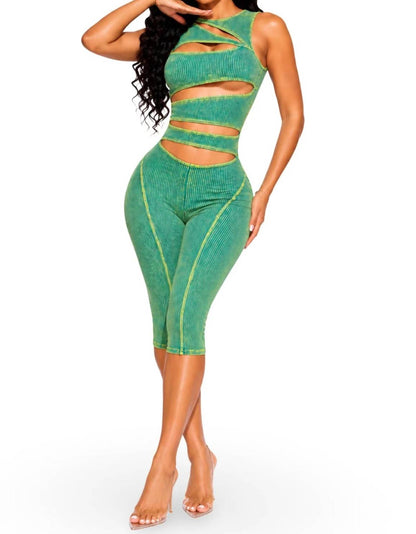 Cut Out Detail Stretch Capri Romper