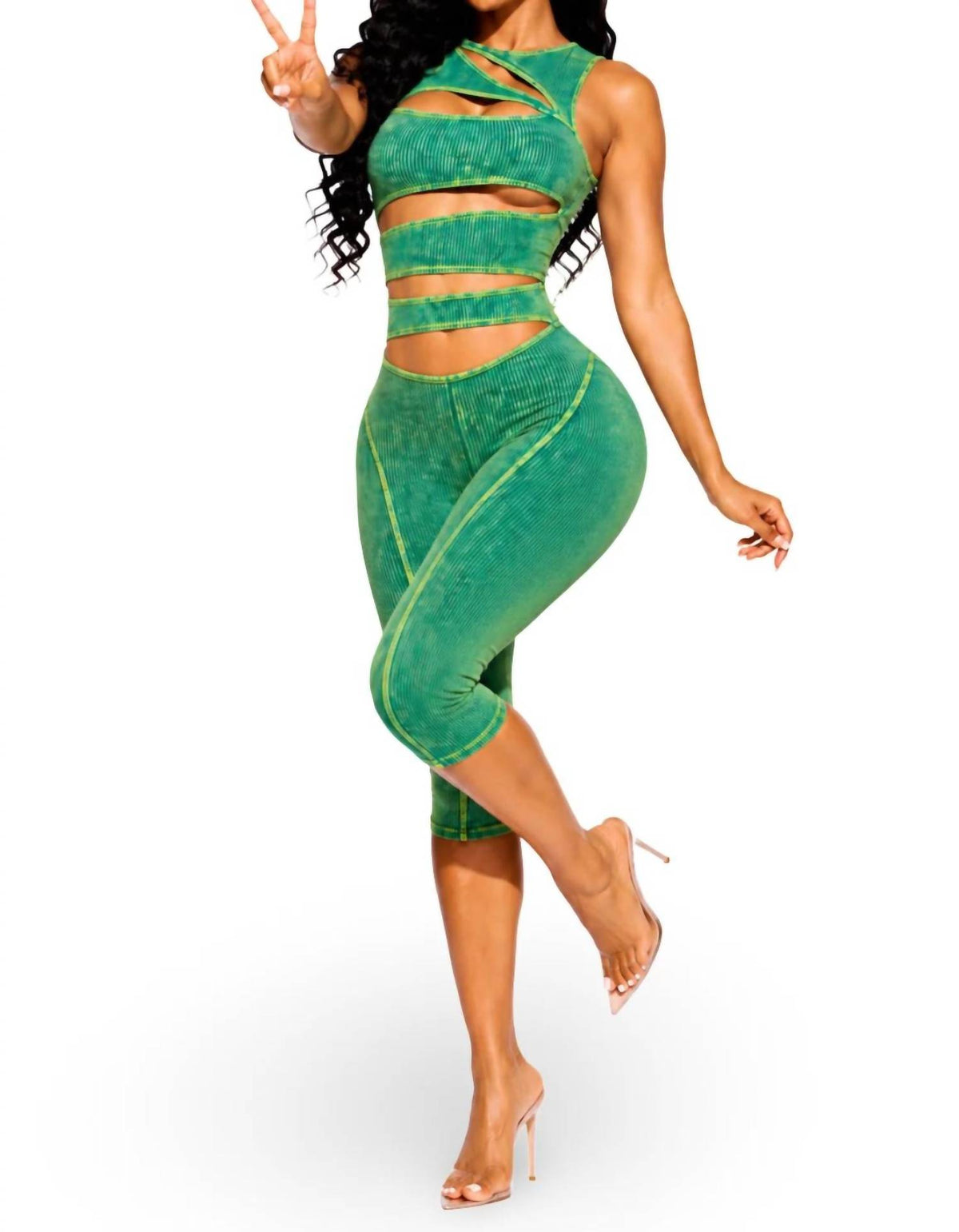 Cut Out Detail Stretch Capri Romper