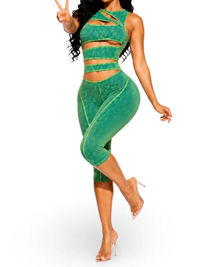 Cut Out Detail Stretch Capri Romper