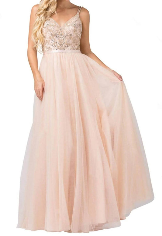 Beaded Bodice Tulle A-line Gown
