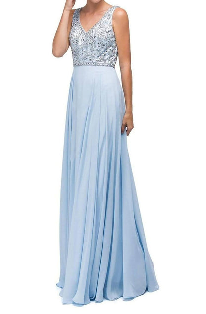 Beaded V-neck Chiffon A-line Maxi Dress