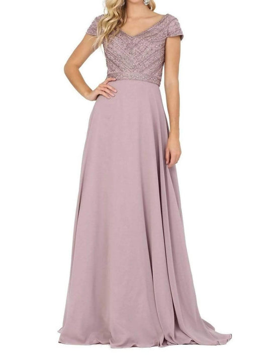 Beaded V-neck Evening Gown