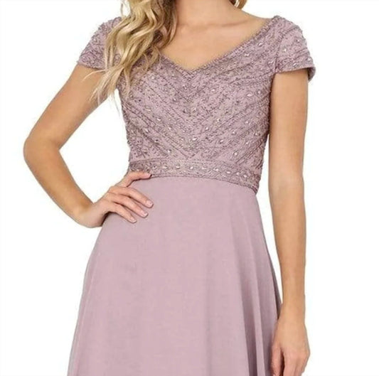 Beaded V-neck Evening Gown